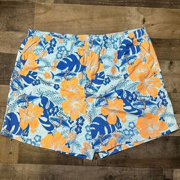Columbia PFG Men’s Size XXL Swim Shorts Blue Orange Floral Print with Pockets - Picture 1 of 7